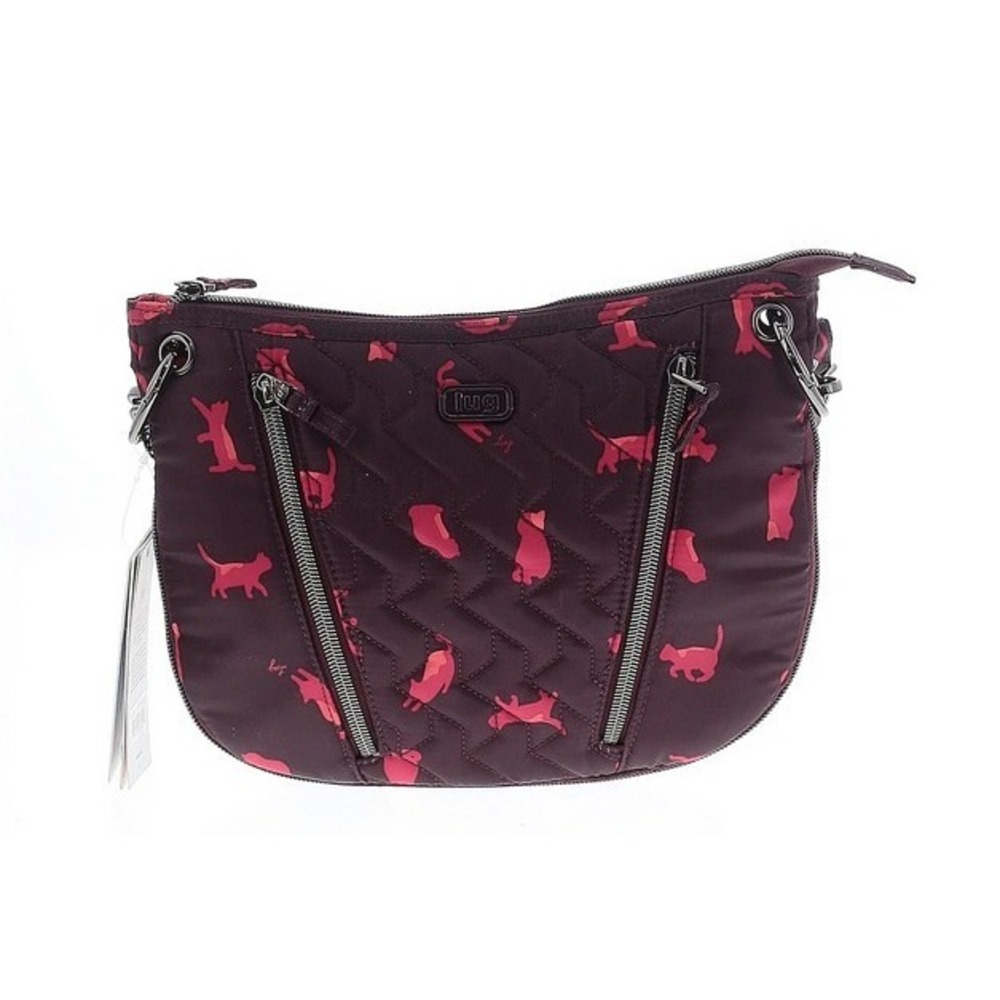 LUG‎ Burgundy Cat Print Quilted Crossbody Bag Shoulder Purse Lightweight NWT